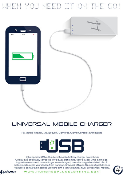 Mock Up Design of Hundred Plus Powerbank app branding charger design home screen icon illustration ios juicebar logo mobile charger power bank powerbank typography vector