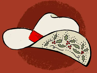 Country Christmas christmas country country music cowboy hat cowgirl embroidery holiday card holly illustration nashville red rhinestone white hat