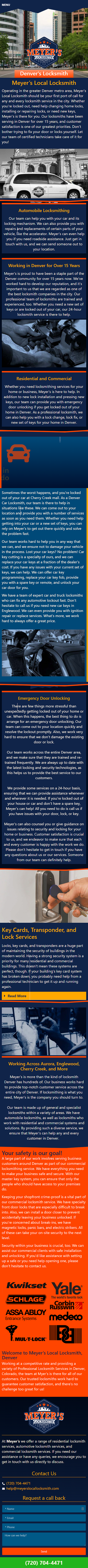 Mobile Version of Meyer's Local Locksmith branding design elementor pro lock locksmith mobile ui