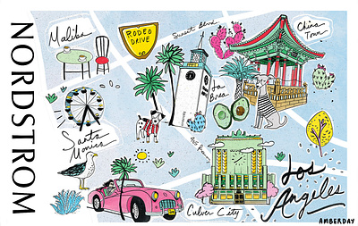 Nordstrom america beach bright california culinary drawing flat fun giftcard hand drawn happy illustration los angeles luxury map nordstrom rodeo san diego