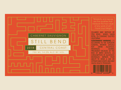 Still Bend Wine Label alcohol branding architecture beverage packaging brand brand identity design frank lloyd wright geometric illustration label design logo package design packaging vintage wine wine bottle wine label wisconsin