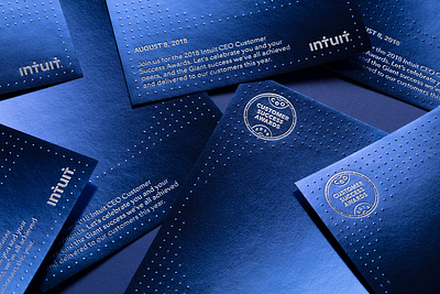 Intuit Customer Success Award - Invitation award blue blueprint branding embossing intuit paper printing technique san francisco stationary