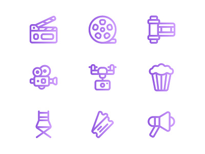 Cinema and Filming Icons set cinema entertainment filming icons set linear movie simple vector