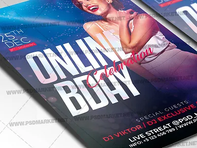 Online Birthday Template - Flyer PSD club flyer flyer design house party online birthday online birthday flyer online party online party 2020 online party flyer online party ideas party flyer