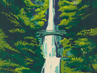 Multnomah Falls columbia falls gorge illustration landscape multnomah national parks oregon portland poster print procreate retro river vintage water waterfall works progress administration wpa