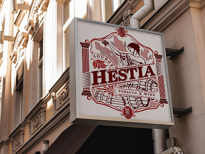 Hestia Lounge barrel classic logo columns design elegant logo graphic design greek gods greek symbols hestia illustration logo logo design lounge logo maroon tobacco tobacco pipe vector vintage logo wine wine glass