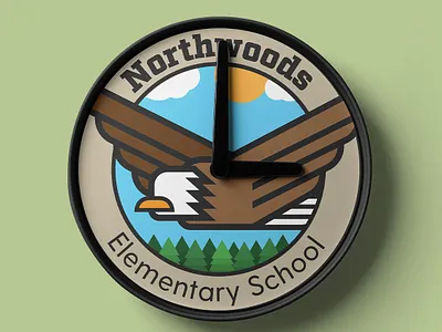 Northwoods Elementary School Clock america badge branding camping clock design eagle elementary school illustration logo mockup nature northwest school