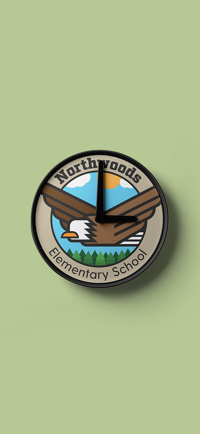 Northwoods Elementary School Clock america badge branding camping clock design eagle elementary school illustration logo mockup nature northwest school