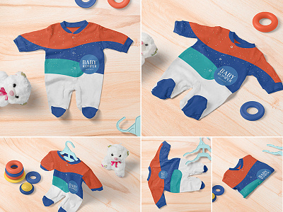 Full Body Baby Romper Mockups apparel baby boy branding cloth fabric fashion girl infant mock mockup onesie romper scene up