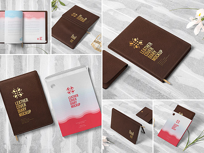 Diary Mockups brand branding cover diary identity leather logo mock mockup notebook premium reminder scene stationery up