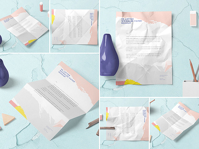 US Letter Wrinkled Paper Mockups branding crumpled folded identity letter mock mockup office page paper rough scene stationary stationery up