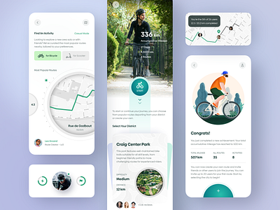 Cycling App app app design cards chart illustration lifestyle map message mobile mobile app mobile design product design profile sports ui