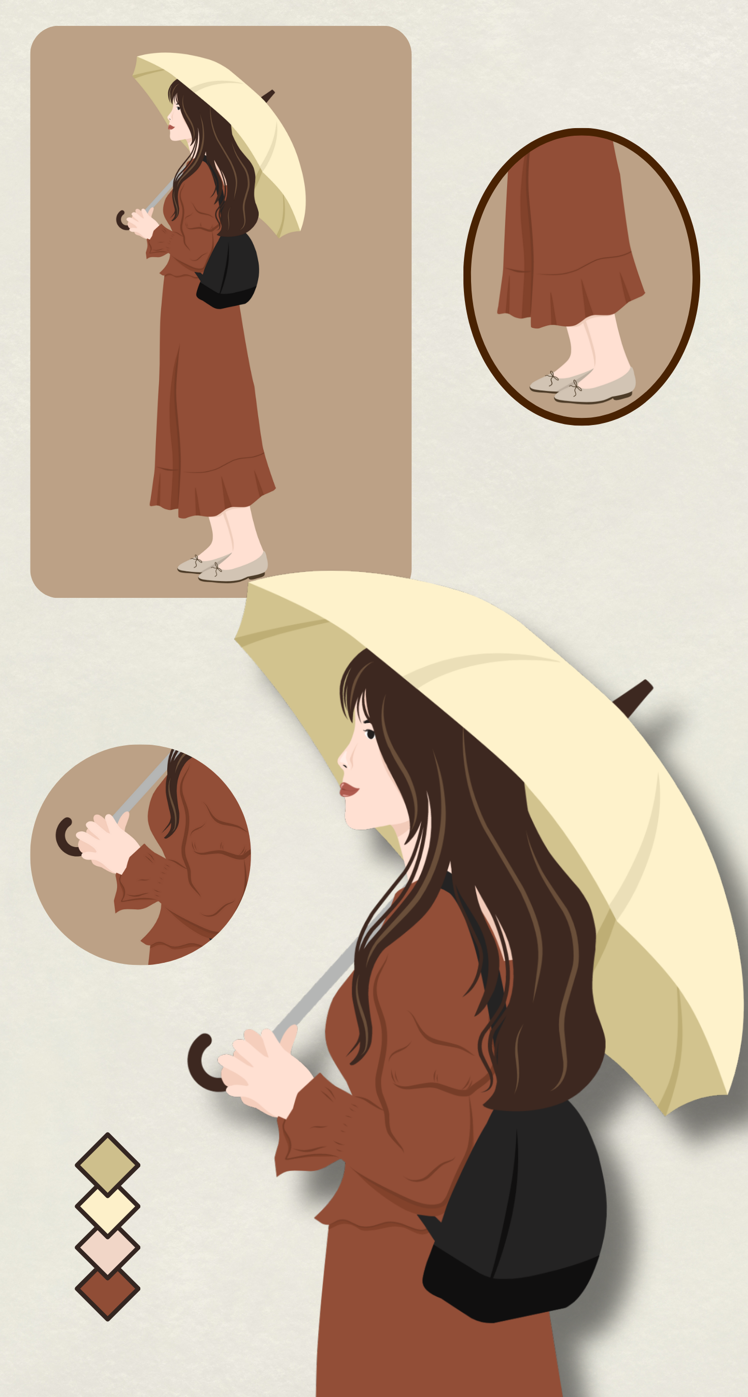 Rainy Season Muse | Vector Women Portrait adult profile asian woman beautiful lady beauty avatar character design digital art digital drawing female fashion feminine art feminism flat style graphic design hand drawn illustration artists portrait illustration pretty women rainy season vector art vector portrait young girl