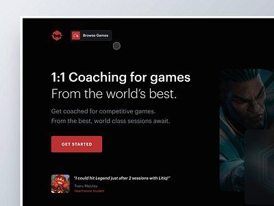 Browse Games Button animation app coaching courses esports games hero interaction learning metafy minimal on hover ui ux web