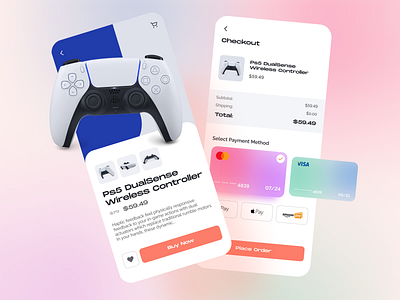 Product and checkout app app design checkout credit card creditcard daily ui minimal mobile ui payment play ps5 purchase shopping ui ui design uiux ux design