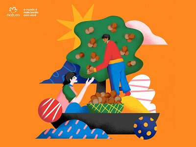 Natura 04 abstract amazon boat brand identity brazil cosmetics illustration latin nut tree nuts seeds woman