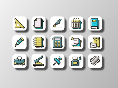 Stationery 02 (Filled Outline) app color design doodle education filled outline flat icon icon bundle icon set iconfinder iconography line art office outline stationery ui uiux ux vector