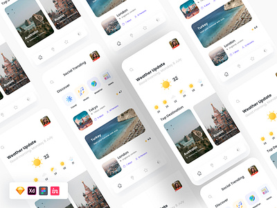 Weather+Soical App adobe xd design flat illustration soical weather weather app