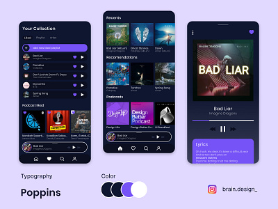 Music Streaming App 36 days of type app design figma gooddesign icon minimal minimalistapp music musicapp navyblue poppins purple typography ui uiux ux uxui web website