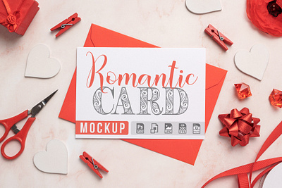 Romantic Card with Envelope Mockup card card mockup feminine greeting card greeting card mockup invitation invitation mockup jpg mockup photorealistic presentation psd romantic romantic mockup smart object stationery template valentine valentines wedding