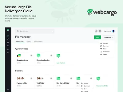 Secure Large File Delivery on Cloud canada cloud file file explorer file manager file sharing fileupload mstr vuejs webapplication webcargo webdesign website