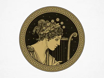 Hand-drawn illustrative logo branding greek greek mythology hand drawn illustration illustration art logo lyre muse mythology