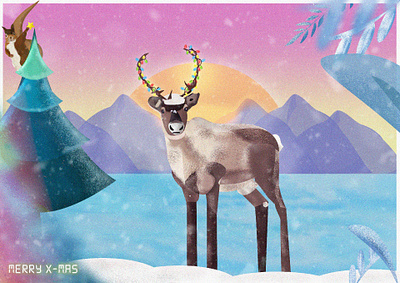 A funny looking' reindeer but not Rudolf blue charachter christmas christmas card flat design illustration illustrator merry merry xmas nature north pole photoshop reindeer snow