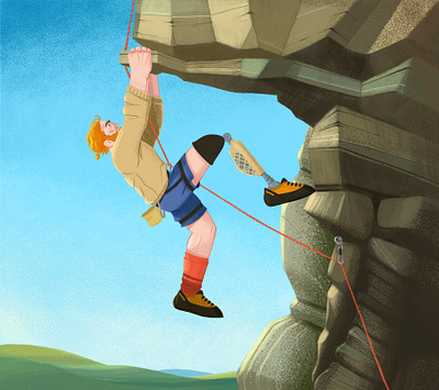 Keep Fighting 2d animation boy character climbing design illustration man rocks vector