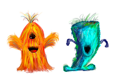 2 Friendly Monsters cute cute monster furry monster hairy monster monster procreate procreate art