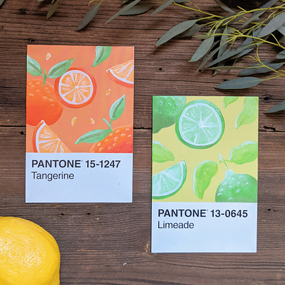Pantone postcard paintings art handmade illustration nature painting