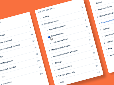 Table Of Contents accordion app chapters clean content list minimal nesting overlay popover software table of contents toc toggle ui user interface ux