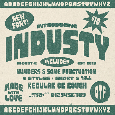 INDUSTY Font Family custom font custome typeface digital digital goods font family goods hand lettering illustraion industrial lettering typeface typography