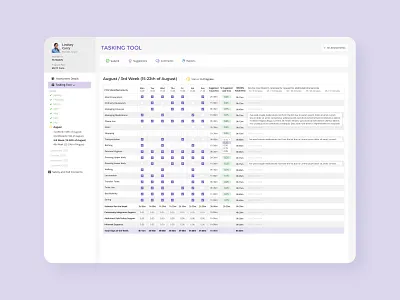 Tasking tool which helps users to track their activities calendar checkbox gradient grid grid layout healthcare table task tasking taskingtool tasklist time ui ux week