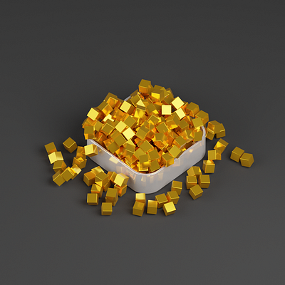 Gold full of Bucket 3d art blender cubes gold lighting modeling photoshop rendering