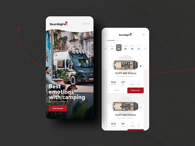 Booking app adventure booking button design calendar card cards ui clean interface mobile mobile app onboarding onboarding screen product red travel travel app ui