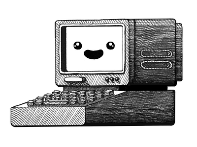 Coder Computer 90s computer development engineering illustration pen pen and ink retro