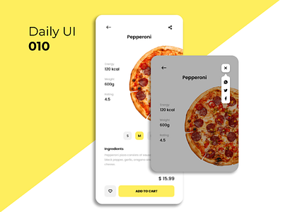 #DailyUI #010 - Social share 010 app daily 100 challenge daily ui dailyui challenge dailyuichallenge design food app mobile app pizza share social share button ui ui ux ux