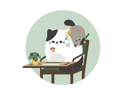 Working From Home animal character character design cute green illustration illustrator vector wfh