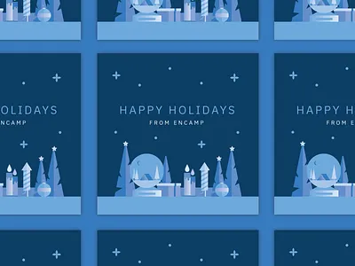 Holiday Card Design blue camp camping candle card christmas fireworks holiday ornament pine tree snow snowglobe sparkle