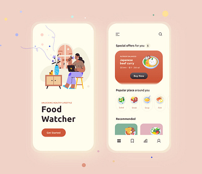 FoodWatcher design food app get started illustraion local business nutrients uiux
