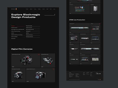 Blackmagic Design — Catalog black cards grid layout minimal products store ui ux webdesign
