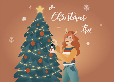 Christmas tree adobe illustrator character design christmas christmas card christmas tree girl illustration illustration vectorart woman illustration