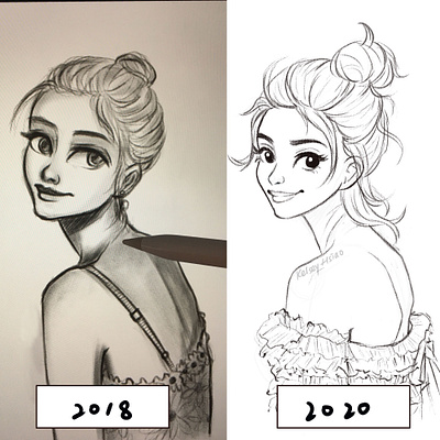 2018 vs 2020 character design design digital art digital drawing doodle drawing girl girl art illustration sketch