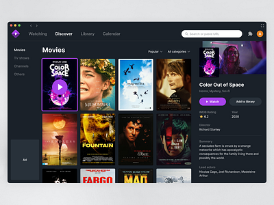 Stremio Redesign app dark darkmode design desktop discover film films library mode movie movies play poster posters redesign stream stremio watch webapp