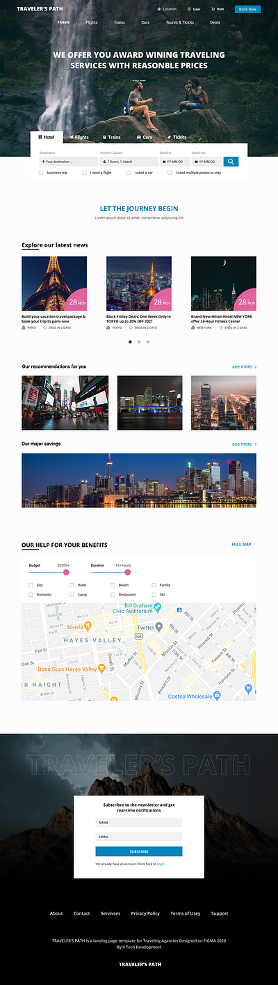 TRAVELER'S PATH Travel Agency Landing Page UI/UX Design on figma 2020 agency booking car design figma design landing page modern online plane rental template ticket travel website