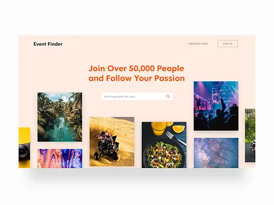 Event Finder based on User's Interests adobe illustrator adventure branding community design event events interests love passion ui uidesign webdesign