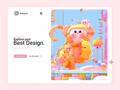 Baboon Monkey Family 3d 3d art 3d artist animal banana c4d colors illustration instagram jungle kawai kawaii kawaii art landing page leaves monkey nature web web design website design