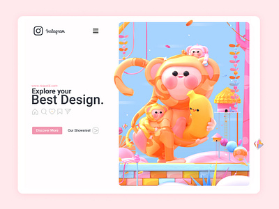 Baboon Monkey Family 3d 3d art 3d artist animal banana c4d colors illustration instagram jungle kawai kawaii kawaii art landing page leaves monkey nature web web design website design