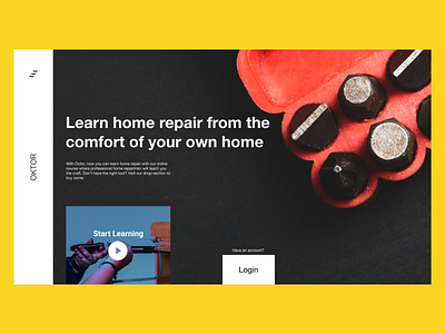 OKTOR | Online Home Repair Academy Landing Page 💻 academy design figma landing landingpage minimal minimal ui online start up startup startups ui uiux ux video web design yellow