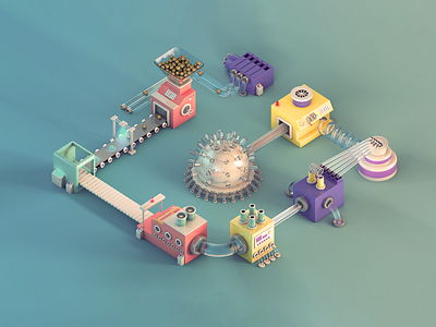 Machines in Miniature 3d 3d art c4d design illustration isometric isometric art isometric design isometric illustration machines render